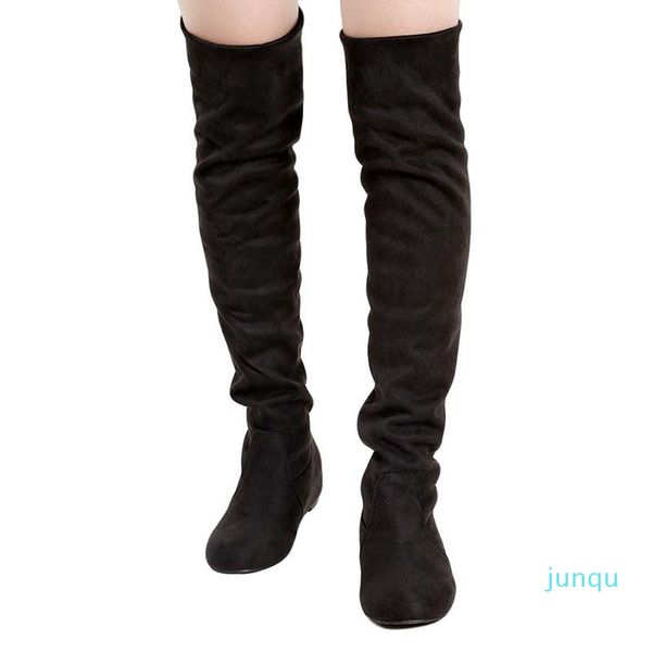 

wholesale-boots gaoke women autumn winter leopard height increasing casual flat fold over the knee thigh high long tr642916, Black