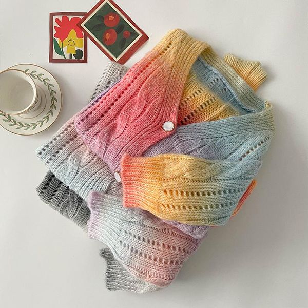 

women's knits & tees american retro tie-dye contrast long-sleeved sweater women's 2021 spring and autumn design knit cardigan jacke, White