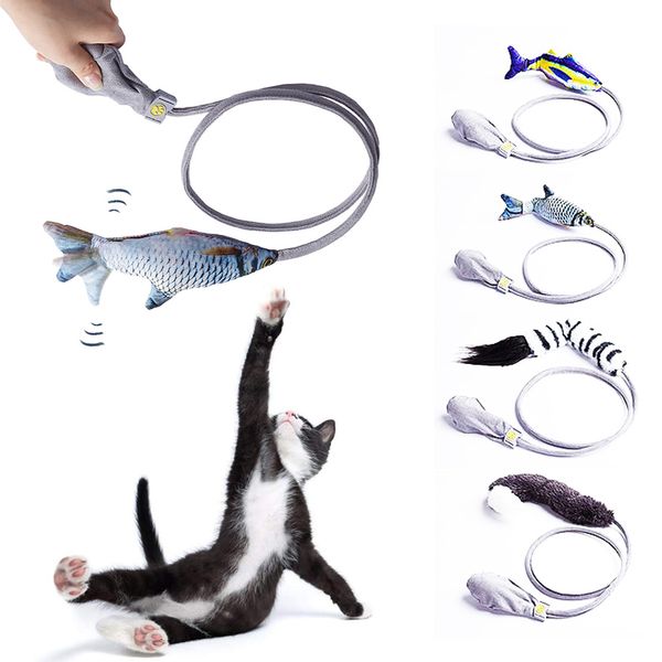 Гибкая рыба Cat Pick Tew The Toy Interactive Catnip Реалистичная ручная подушка безопасности Wiggle хвостовой подушки котенка с колокольчиком XBJK2106
