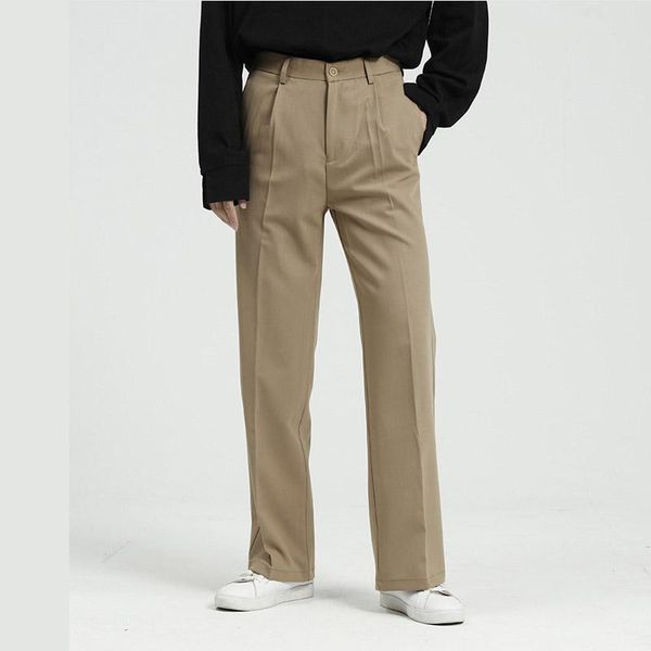 

male japan korea style streetwear vintage fashion long trousers pants men casual straight suit pant men's, Black