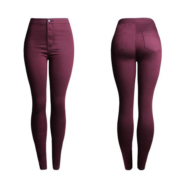 

women's jeans 2021 slim skinny woman candy color high waist femme mujer women white denim pencil pants, Blue