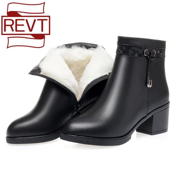 

boots revt genuine leather women 2021 winter thick wool lined ankle mother snow large size shoes 42 43, Black