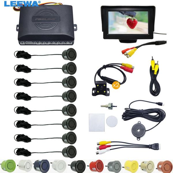 

car rear view cameras& parking sensors leewa 4.3" lcd monitor + 8-sensor sensor 2x 4-led camera dual visual rearview video system #ca17
