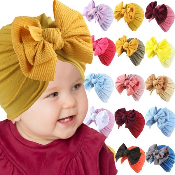 

caps & hats big bow born hat baby girls hair for infant turban knot headwear accessories solid color kids toddler head wraps, Yellow