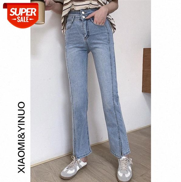 

[ou fan] 7911 women's split jeans, thin, high-waisted, micro-split casual trousers #me3i, Black;gray