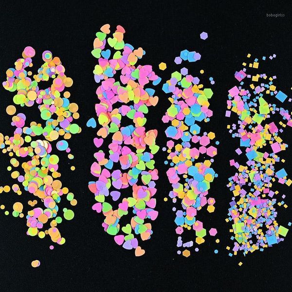 

g /bag nail sequins glitter fluorescence color rainbow round/heart/ hexagon/ square mixed exquisite decals1, Silver;gold