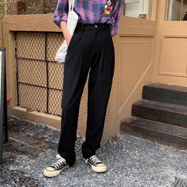 

elegant formal high waist harem straight pants women bottom autumn ol solid fashion loose suit trousers female 1# 210527, Black;white