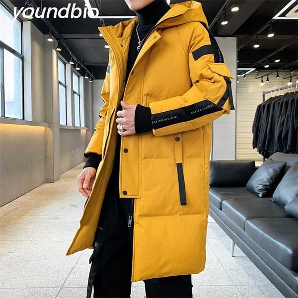 

men's down jacket warm hooded fashionable coat men hooded jackets warm lengthen parka coat hight quality white duck down 211104, Black