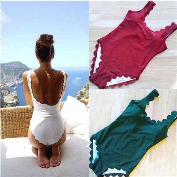 

women one-piece beachwear women summer wave shape wide straps swimsuit solid color, Black;white