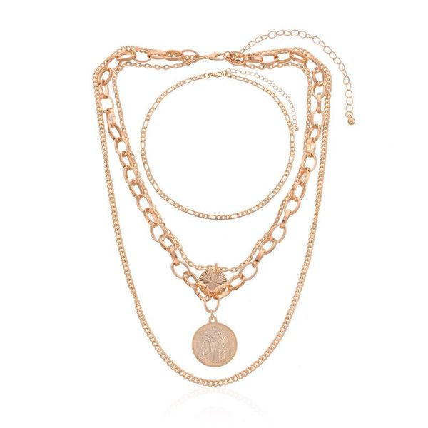

pendant necklaces vintage punk multilayer round choker portrait coin chain necklace for women hip hop gold color collar fashion jewelry, Silver