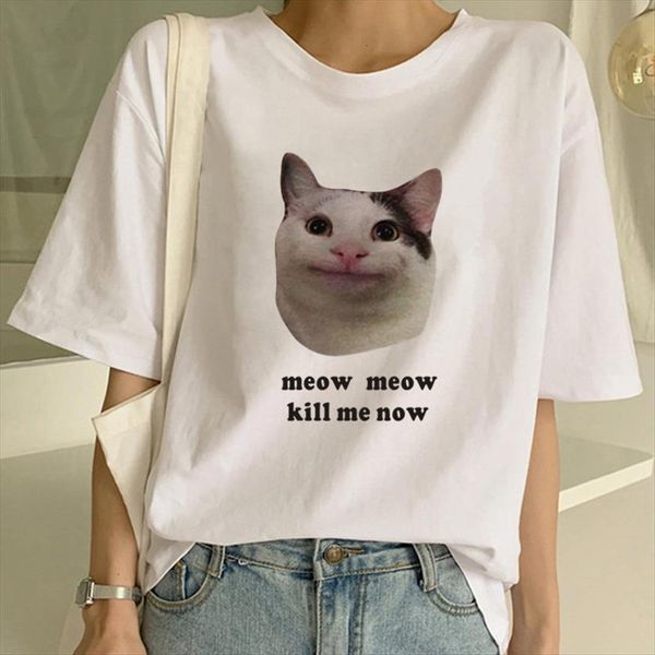 

harajuku cat casual funny cartoon womens t shirt print kawaii fashion summer short sleeve tees female, White