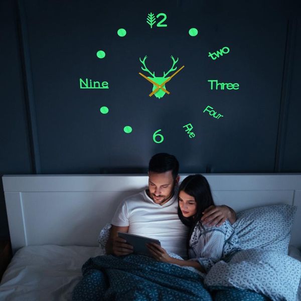 

night light wall clock 3d diy frameless decoration luminous stickers non-ticking wallclock sticker living room clocks