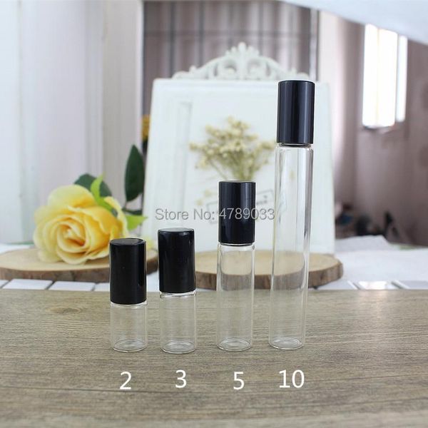 

factory outlet 30pcs 2ml 3ml 5ml 10ml glass bottle roll on empty fragrance perfume essential oil bottles with metal ball roller gold/black c