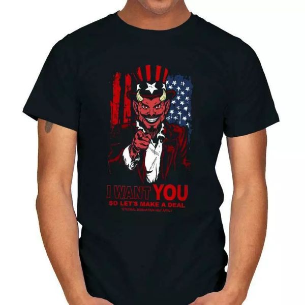 

Satan Make A Deal Demon Hell Uncle Sam Scary Ghost Halloween Horror Black Tshirt, White;black