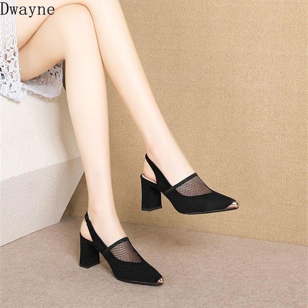 

dress shoes 2021 breathable mesh middle-heeled pointed comfortable women, Black