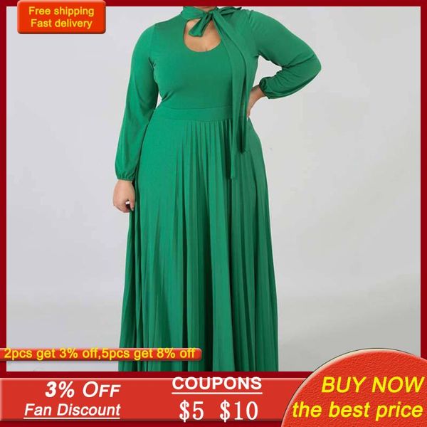 

plus size long dress women hollow collar sleeve bowknot casual african fashion oversize office lady party autumn spring dresses, Black;gray