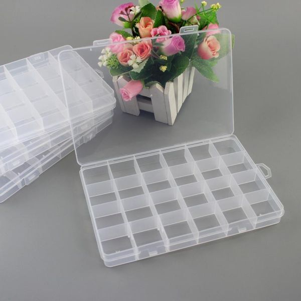 

jewelry pouches, bags 24 grid rectangle transparent plastic storage box compartment adjustable container for beads accessories collection ca, Pink;blue