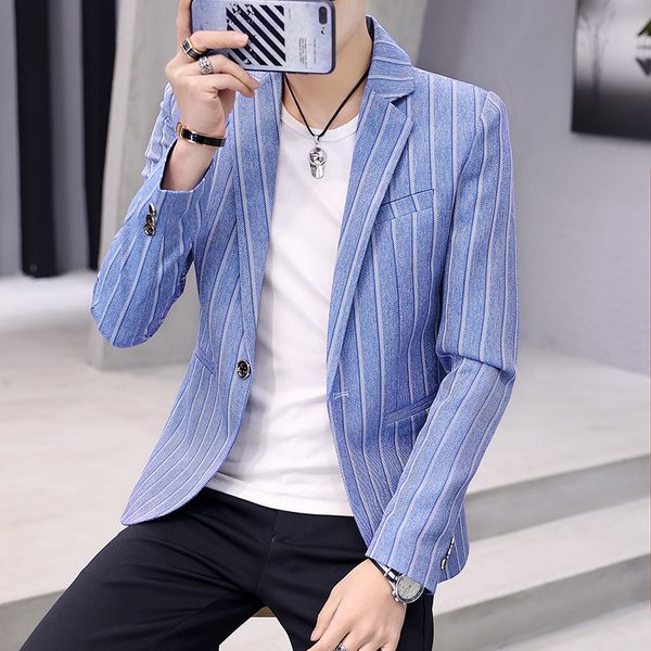 

ho men leisure handsome young cultivate one's morality autumn striped suit, White;black