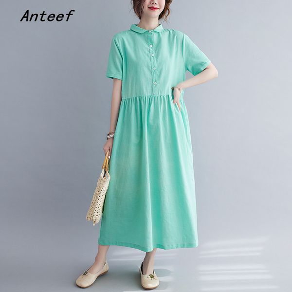 

long sleeve plus size cotton linen vintage dresses for women casual loose woman summer shirt dress elegant clothes 210513, Black;gray