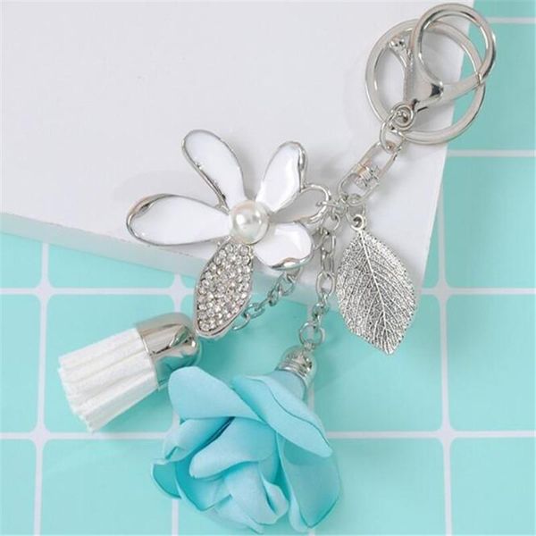 

keychains cloth flower key ring chiffon tassel car chains lady bag ornaments creative charm keychain b113, Silver