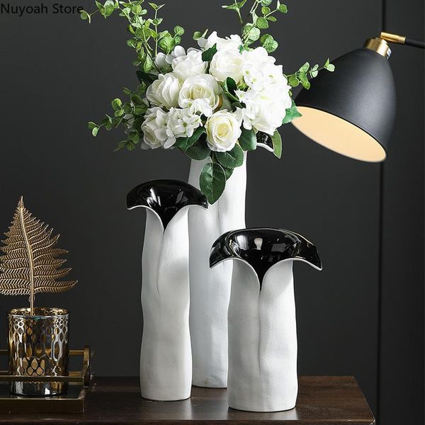 

vases geometric abstract art ceramic vase decoration creative opening shape black and white modern simulation flower arrangement