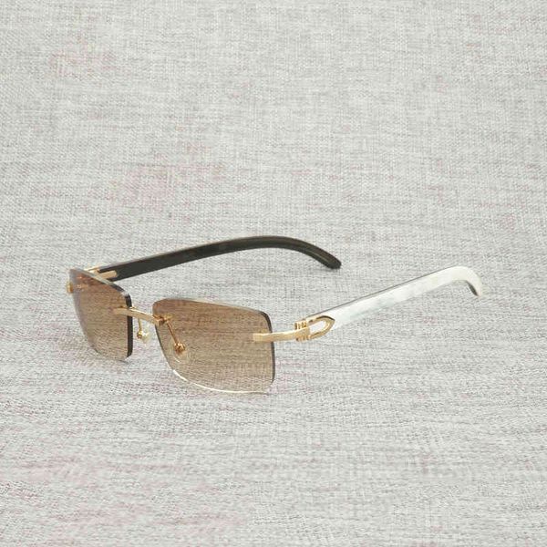 

2022 factory wholesale new vintage black white buffalo horn rimless sunglasses men natural wood square frame women wooden shades culos glass, White;black