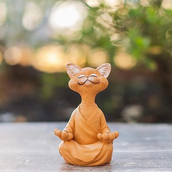 

garden decorations whimsical black buddha cat figurine meditation yoga collectible happy decor figure toys animal model home