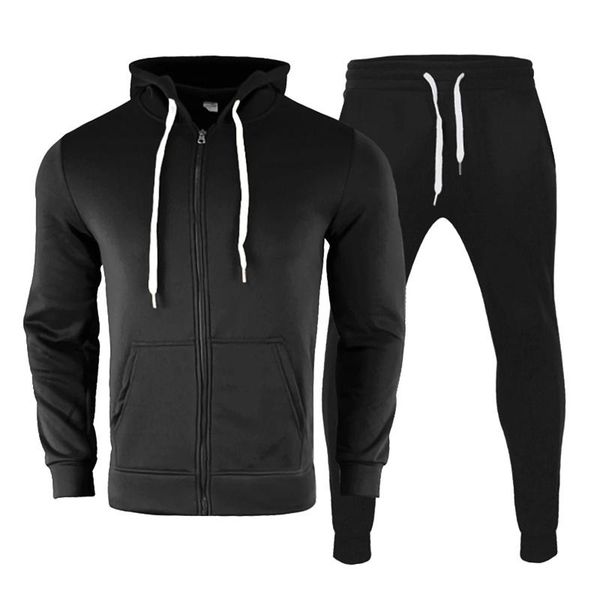 

jogging clothing men's tracksuit autumn winter 2021 man sweatshirts hoodie sets zipper cotton polyester sports casual warm solid full 4, Black;red