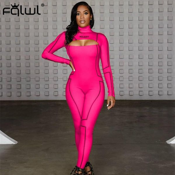 

women's jumpsuits & rompers fqlwl streetwear pink black womens jumpsuit female hollow out backless fitness one piece ladies bodycon, Black;white