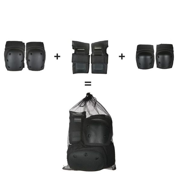 

elbow & knee pads 6pcs brace cycling roller skating skateboard wrist safety protection guard set, Black;gray