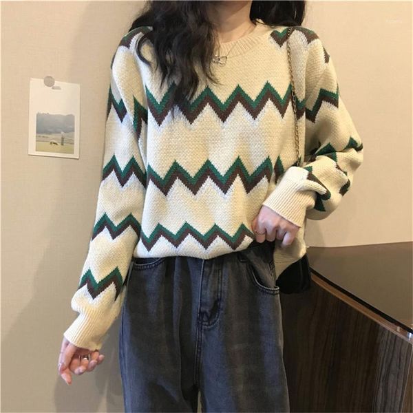 

2021 winter women sweater female knitted hightstreet stripe harajuku thick pullover long sleeve loose soft warm casua, White;black
