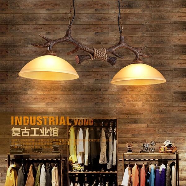

pendant lamps retro creative antique double-headed antler cafe bar resin dining chandelier