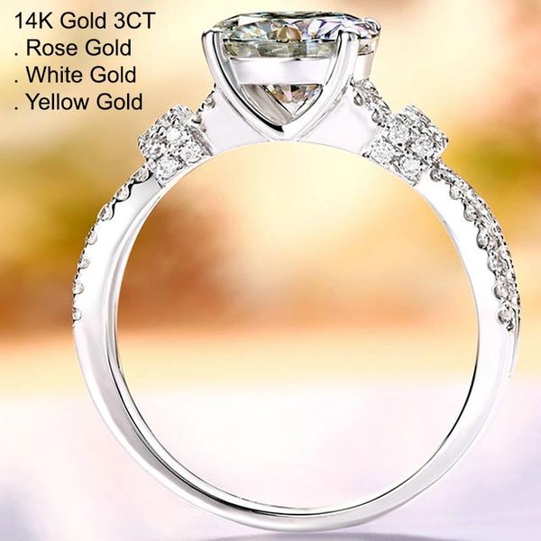 

cluster rings 14k gold 3 moissanite diamond ring women elegant round cross connection trendy wedding party engagement anniversary, Golden;silver