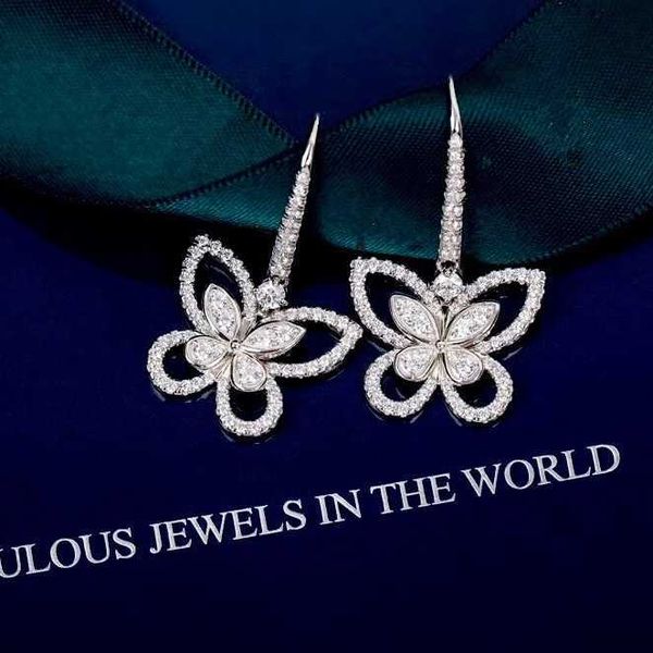 

brand pure 925 sterling silver earrings butterfly earrings full diamond stud earrings white gold 925 design jewelry, Golden