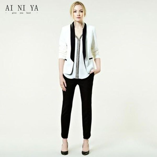 

female elegant pant suits ol formal work wear womens business long sleeve blazer with trousers slim office uniform women's two piece pa, White