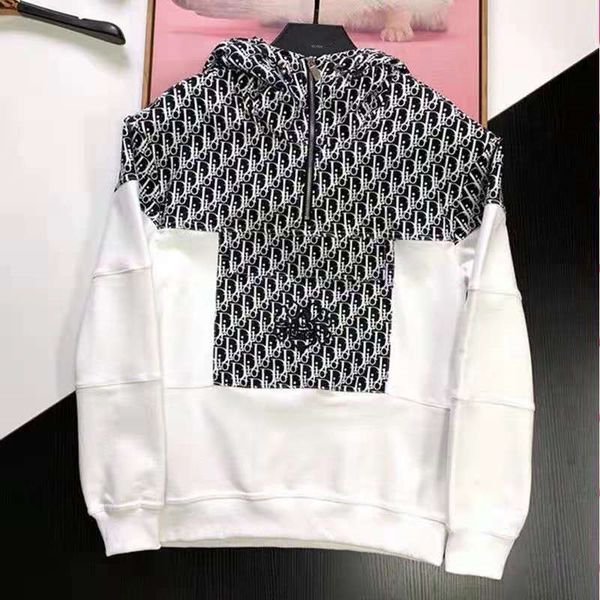 

trendy brand men hoodies & sweatshirts cd letters stitching big open collar zipper bee casual men's and women's hooded sweater, Black