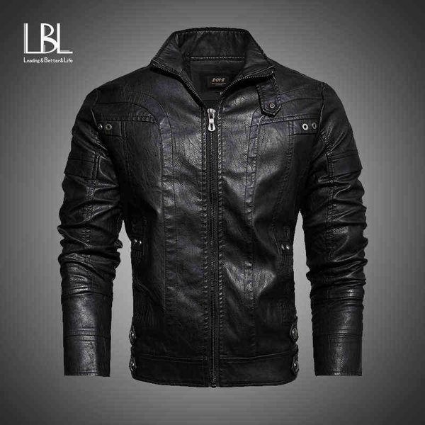 

winter men's leather jacket casual fashion stand collar leisure bomber jacket men solid plus velvet joker pu leather jackets men y1122, Black;brown