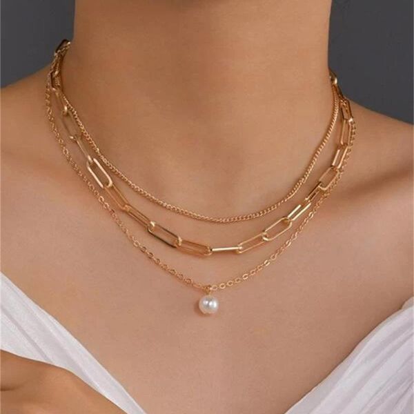 

pendant necklaces boho vintage fashion choker punk gold chain multi-layered artificial pearl necklace for women collar jewelry gif, Silver