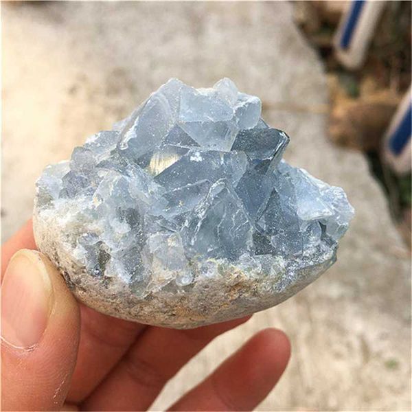 

natural blue celestite mineral healing crystal cluster geode irregular gem stone home decoration specimen decorative objects & figurines