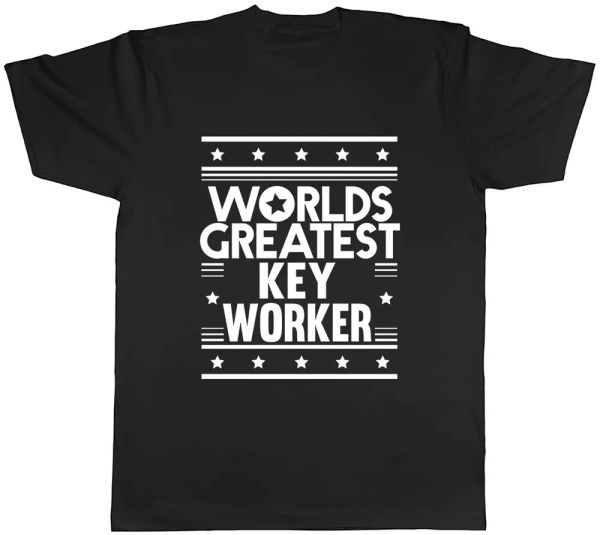 

Worlds Greatest KeyWorker Mens Unisex T-Shirt Tee, White;black