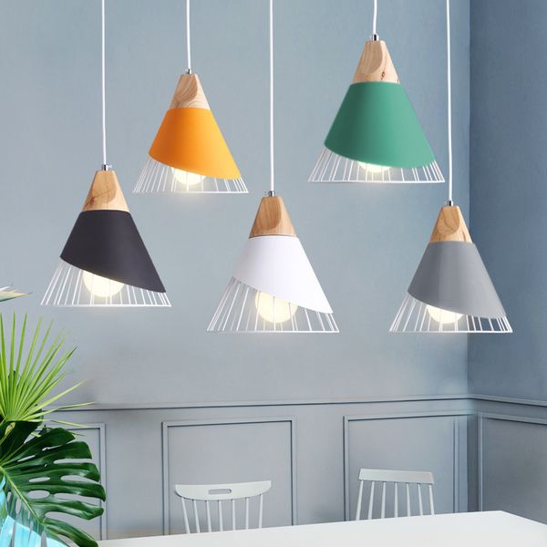 

modern wood pendant lights colorful e27 iron hanging lamp restaurant coffee bedroom dining room kitchen lighting fixtures