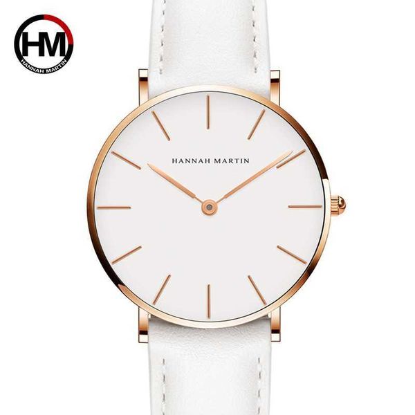 Gotas Japão Quartz Simples Mulheres Relógio Branco Couro Strap Ladies Wrist Wrist WristWatch 36mm 210616