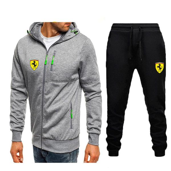 

men's tracksuits 2021 man jacket logo print custom made long sleeve zipper hoodie + pants suit british style male clothes trend, Gray