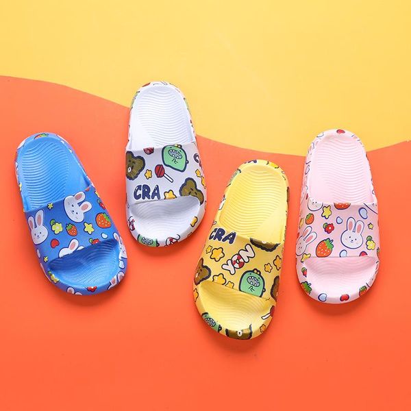 

slipper 2021 children' summer slippers for girls to wear home flat casual cartoon printed sandals and boys, Black;grey
