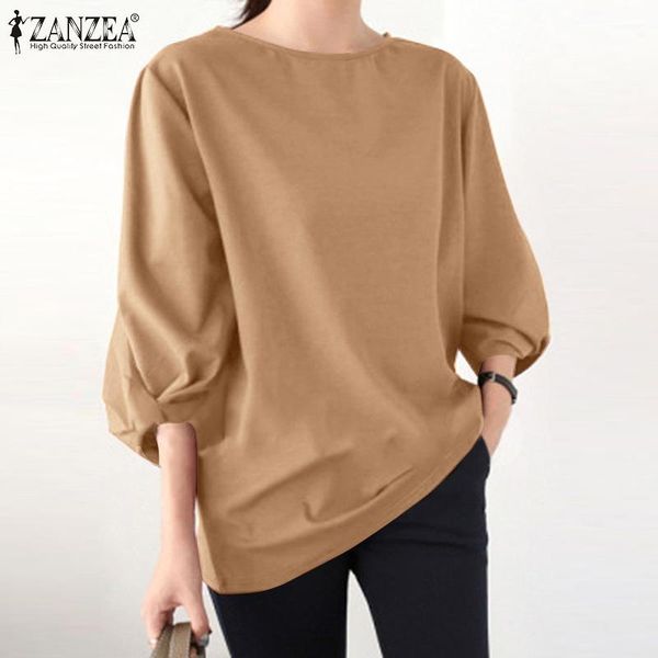 

women's blouses & shirts 2022 elegant summer o neck puff sleeve casual shirt solid tunic loose blusas plus size chemise 5xl, White