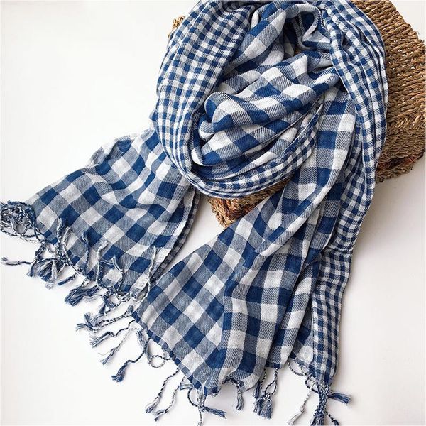 

scarves women scarf in spring autumn classic plaid 100% cotton double side thick shawl 2021 fashion stole mls016 blue red, Blue;gray