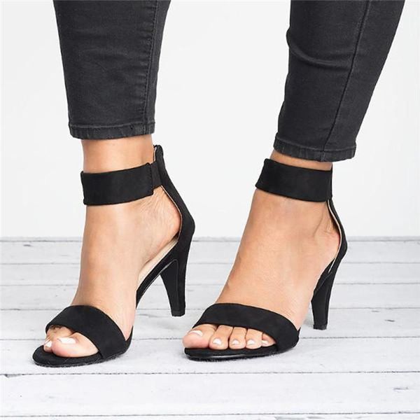 

large size summer european and american style sandals stilettos word buckle open toe women, Black