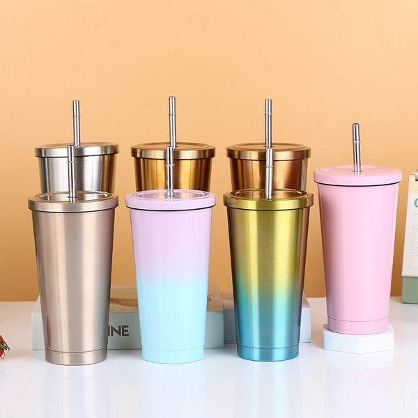 

New stainless steel straw portable double vacuum coffee car water gift cup, White