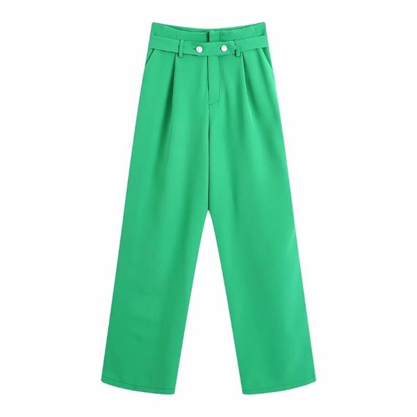 

women's pants & capris fashion green wide leg loose women full button up waist with belt spring autumn elegant straight trousers baggy, Black;white