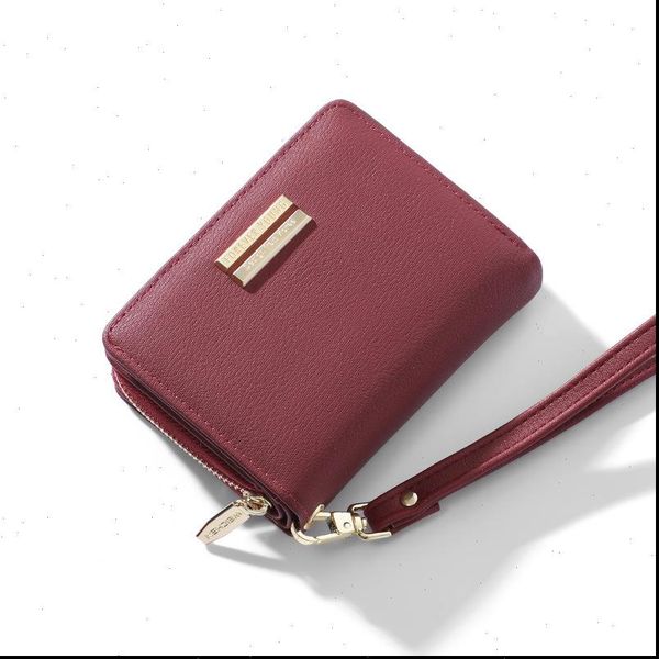 

small pu leather women wallet wristband lady purse short brand design female coin, Red;black